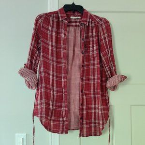 Small Levi's red plaid cotton button down shirt with roll cuffs